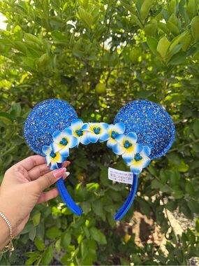 Blue Floral Glitter Kids Headband Ears